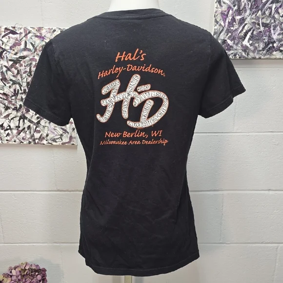 Harley-Davidson Women's Black V-Neck Tee with Graphic Logo - Picture 5 of 11